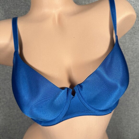 H&M 34D Bra Blue Satin Look Back Closure Adjustable Underwire Smooth Womens - Picture 4 of 12